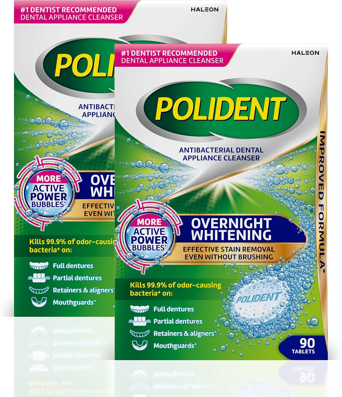 Polident Antibacterial Dental Appliance Cleanser Tablets, 90 Count (2 Pack)