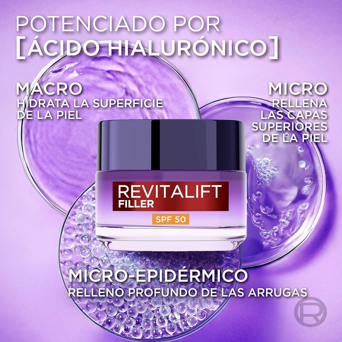 L'Oréal Paris Revitalift Filler Day Cream with SPF 50 Sun Protection, Anti-Aging and Anti-Wrinkle, with Hyaluronic Acid, Inspired by Korean Cosmetics, Non-Greasy Finish, 50 ml