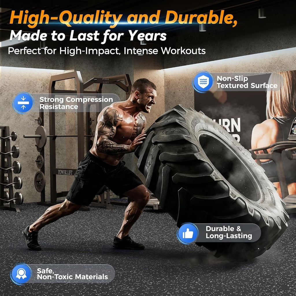 SUPERJARE 1" Extra-Thick Rubber Top Exercise Mat, Gym Flooring for Home Gym