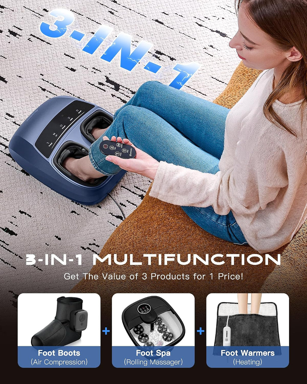 Foot Massager with Heat for Neuropathy and Plantar Fasciitis Relief | Deep Kneading FSA Eligible HSA Shiatsu feet massager, Multi-Level Modes, Remote Control, Self Care Gift for Mom Dad,Size 14