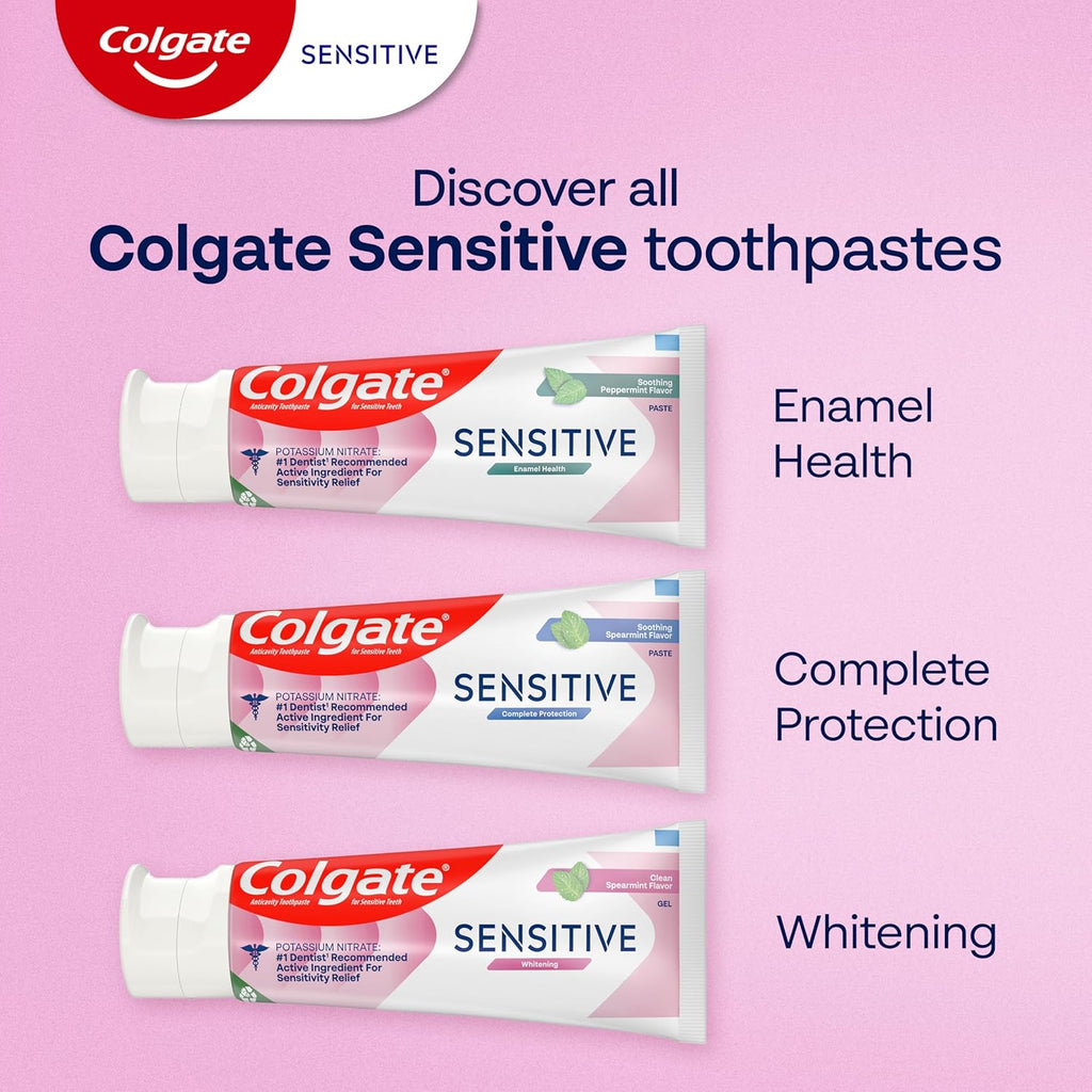 Colgate Whitening Sensitive Toothpaste Gel, Clean Spearmint, 3 Pack, 6 oz | With Potassium Nitrate for Sensitivity Relief, Safely Removes Surface Stains for Whiter Teeth, Promotes Healthy Gums
