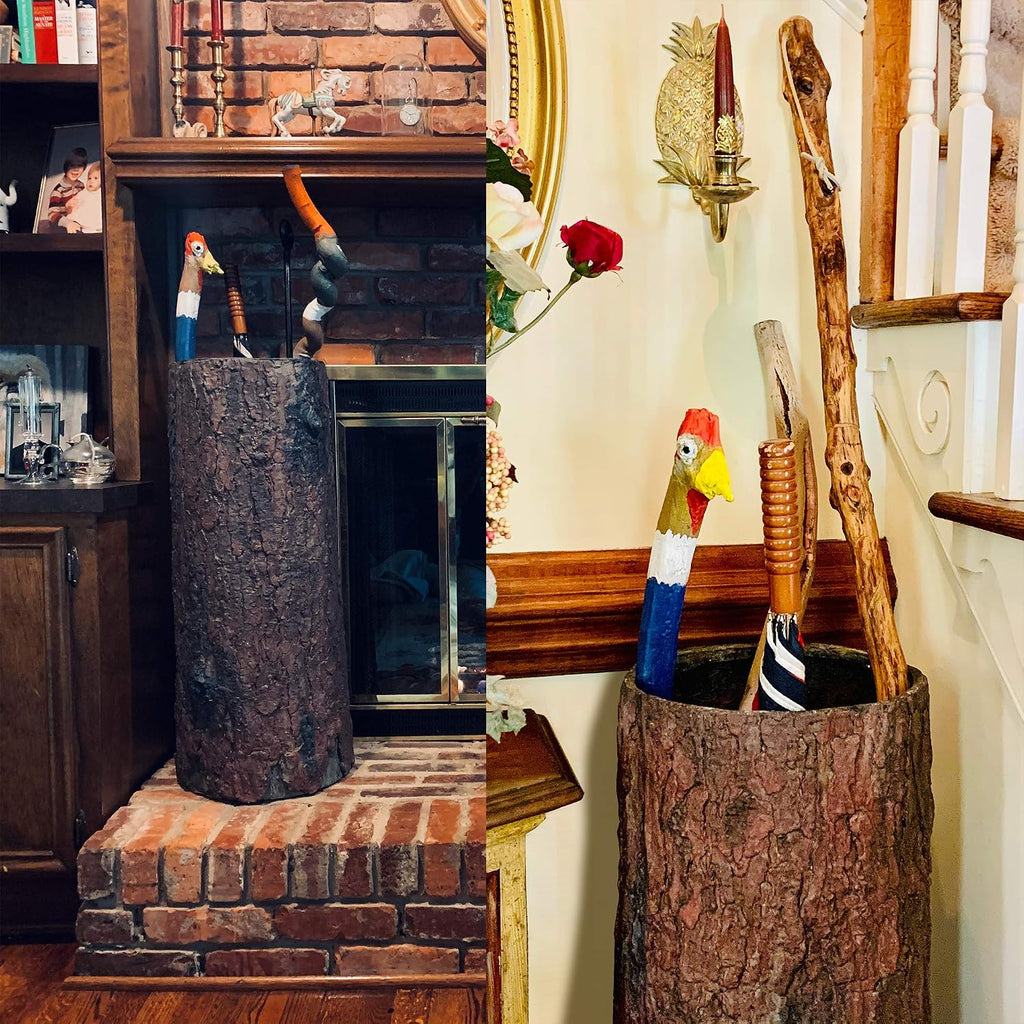 Country Stump ?? Vintage Farmhouse Umbrella Stand. Unique Indoor / Outdoor Walking Stick & Umbrella Holder. Rustic Home Entryway Log Bin.