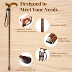 Foldable Walking Cane for Women and Men, Adjustable, Sen Wood | Collapsible Lightweight Folding Walking Stick for Seniors, Adjustable Height, Canes for Stability, Ergonomic Handle