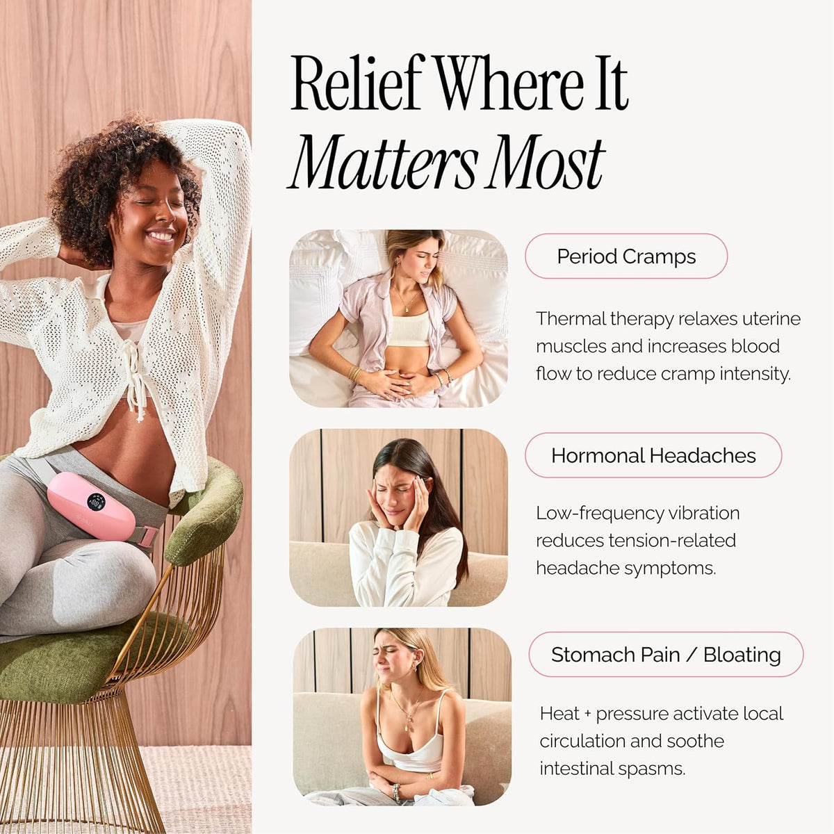 Menstrual Heating Pad for Period Cramps – Portable Heating Pad for Period Cramps Relief with Heat & Massage, Wearable Cordless Warmer for Pain Relief, Rechargeable & Wireless for Women