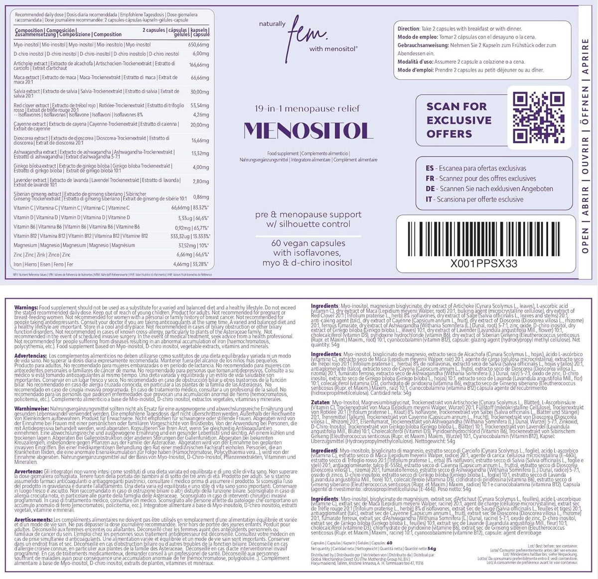 Inositol FEM Menositol 19 in 1 – Comprehensive Menopause Supplement with Myo-Inositol, D-Chiro and Natural Isoflavones – Hot Flashes and Menopausal Symptoms Relief – Women's Menopause Vitamins