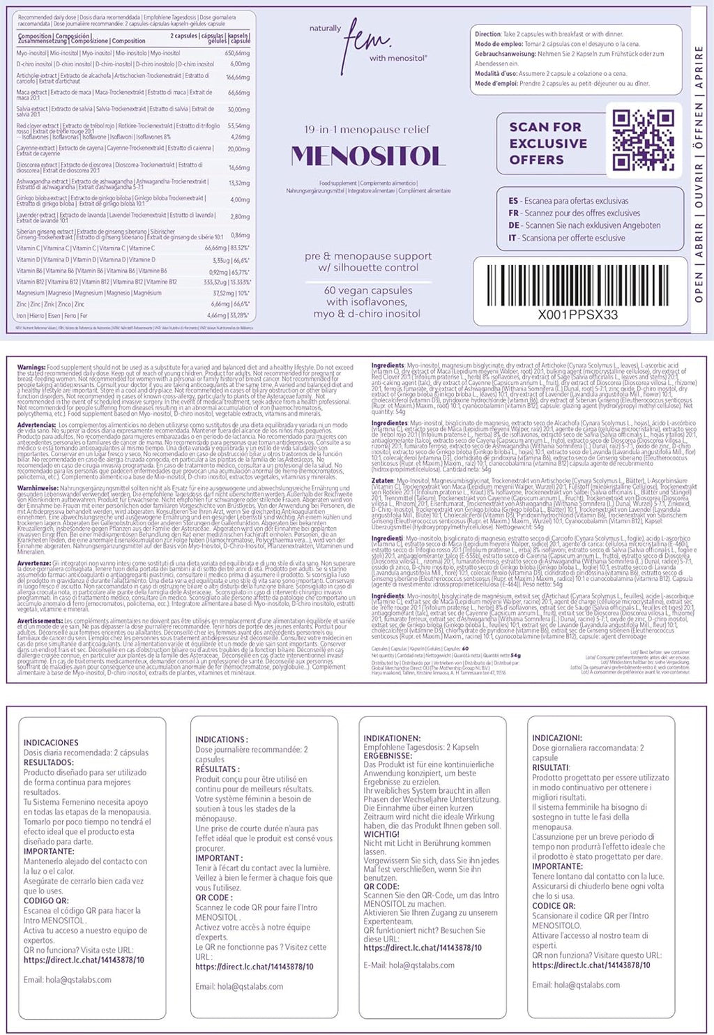 Inositol FEM Menositol 19 in 1 – Comprehensive Menopause Supplement with Myo-Inositol, D-Chiro and Natural Isoflavones – Hot Flashes and Menopausal Symptoms Relief – Women's Menopause Vitamins