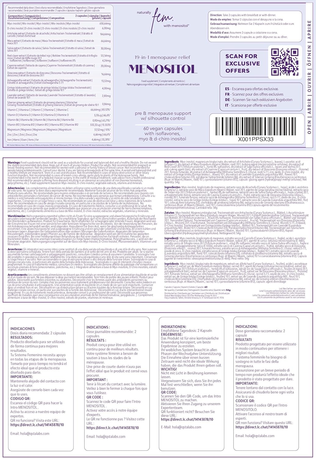 Inositol FEM Menositol 19 in 1 – Comprehensive Menopause Supplement with Myo-Inositol, D-Chiro and Natural Isoflavones – Hot Flashes and Menopausal Symptoms Relief – Women's Menopause Vitamins