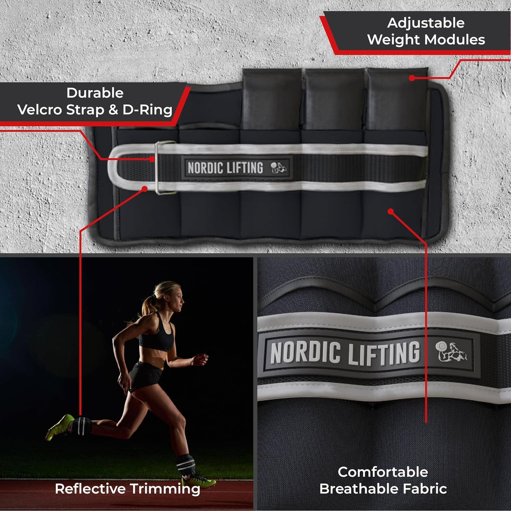 Adjustable 5lb Ankle Weights (1 Pair) for Women & Men - Nordic Lifting