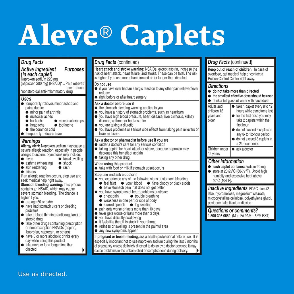 Aleve Caplets, Naproxen Sodium 220 mg (NSAID), Pain Reliever/Fever Reducer, #1 Orthopedic Surgeon Recommended, 270 Count