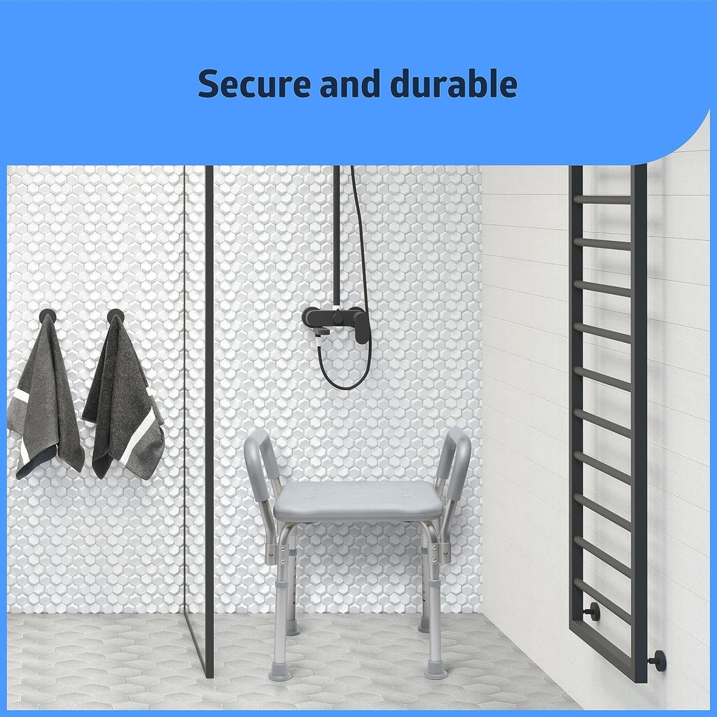 Medline Backless Shower Chair with Arms - 350 lb. capacity, Bench, Stool, Seat for Elderly, Seniors Independent Adult and Disabled Adults