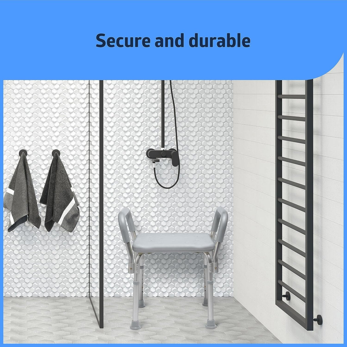 Medline Backless Shower Chair with Arms - 350 lb. capacity, Bench, Stool, Seat for Elderly, Seniors Independent Adult and Disabled Adults
