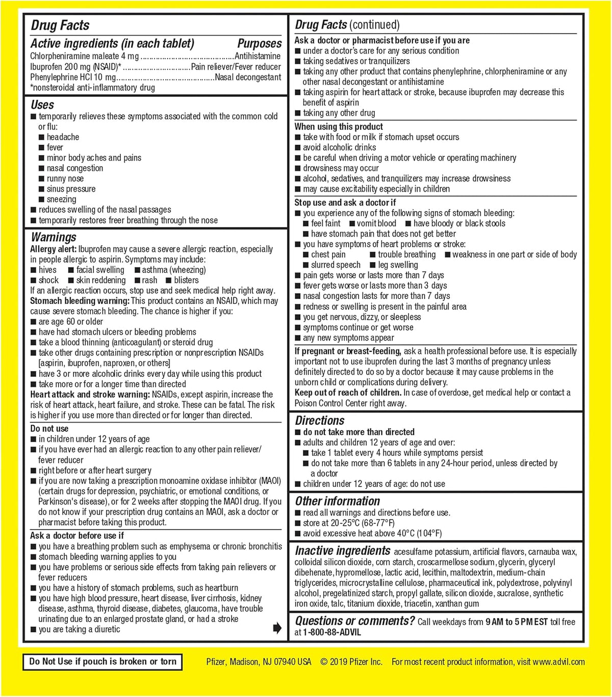 Advil Cold & Flu, Ibuprofen 200mg, Pain Relief, 50 Tablets