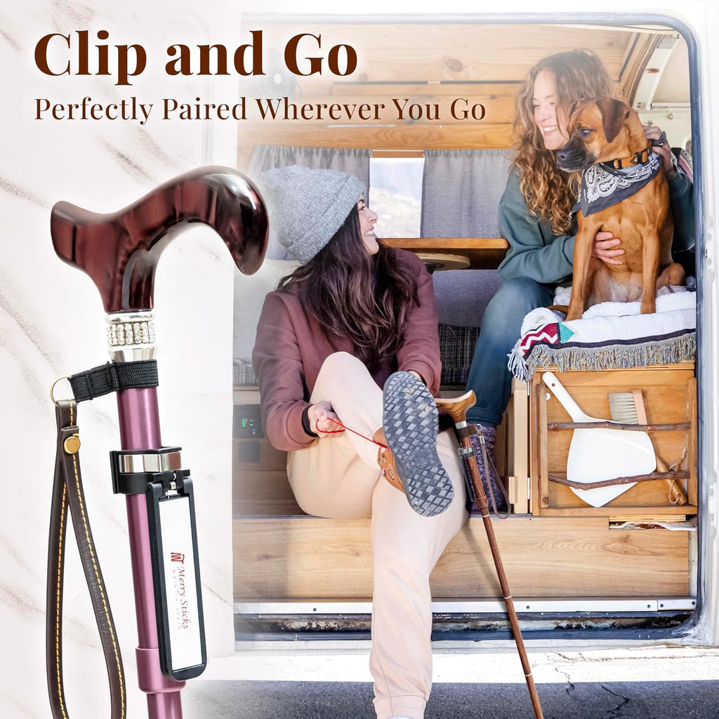 Walking Cane Holder, Smart Reflective Cane Holder Clip for Table, Walking Stick Accessories for Senior, Portable, Foldable, and Convenient