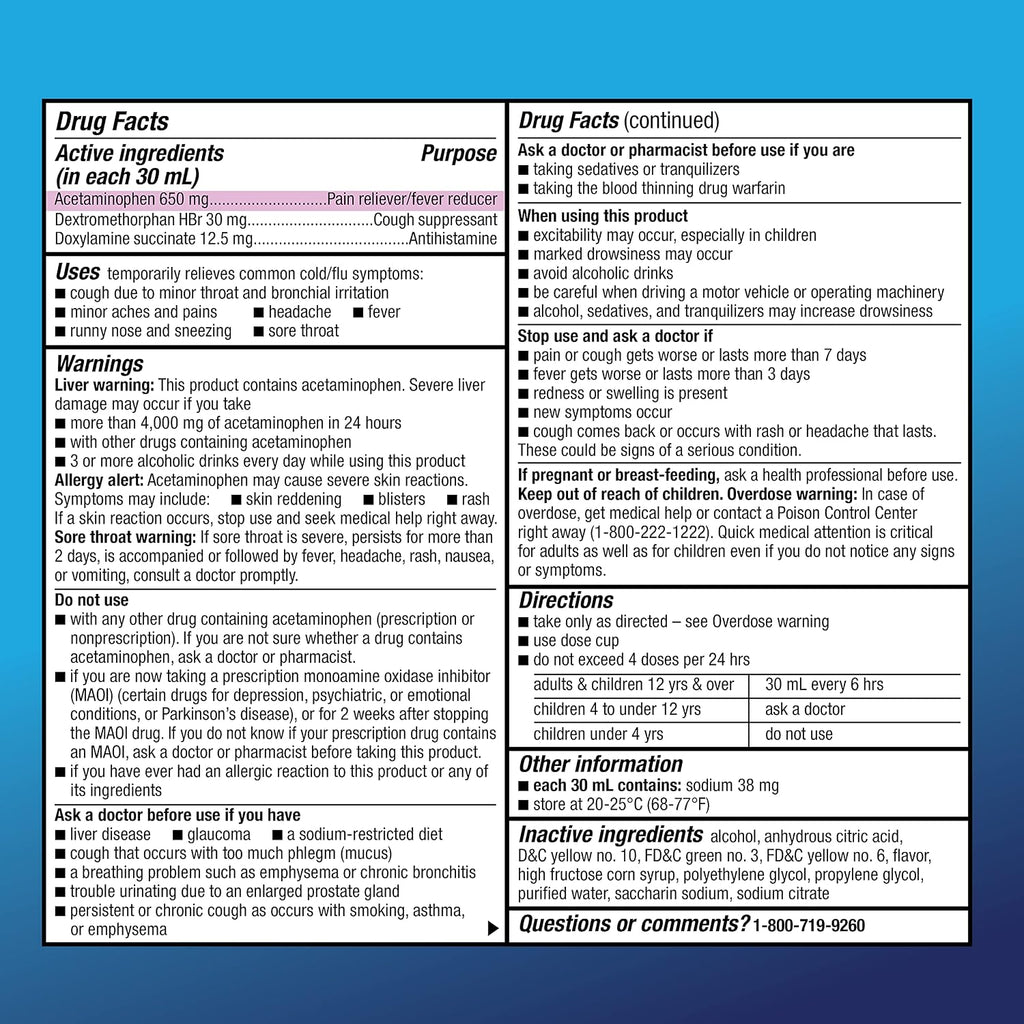 Amazon Basic Care Nighttime Cold and Flu Medicine, Maximum Strength, Original Flavor Liquid, Multi-Symptom Relief for Cough, Sore Throat, Fever, 12 fl oz (1-Pack)