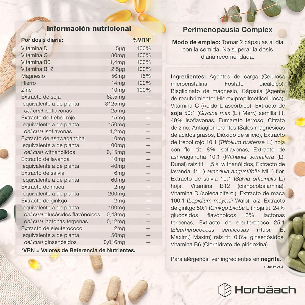 Perimenopause Supplement | with Maca, Red Clover, Sage Extract, Ashwagandha and more! | 60 Vegan Capsules | Horbaach