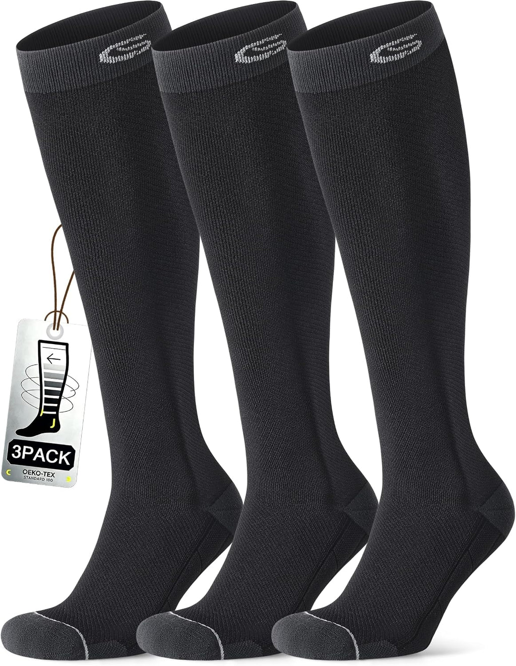 CS CELERSPORT Compression Socks for Men Women 20-30mmHg Running 3 Pairs | Breathable Knee High Circulation Support Socks for Travel, Pregnant, Nurses, Athletic, Daily Stand