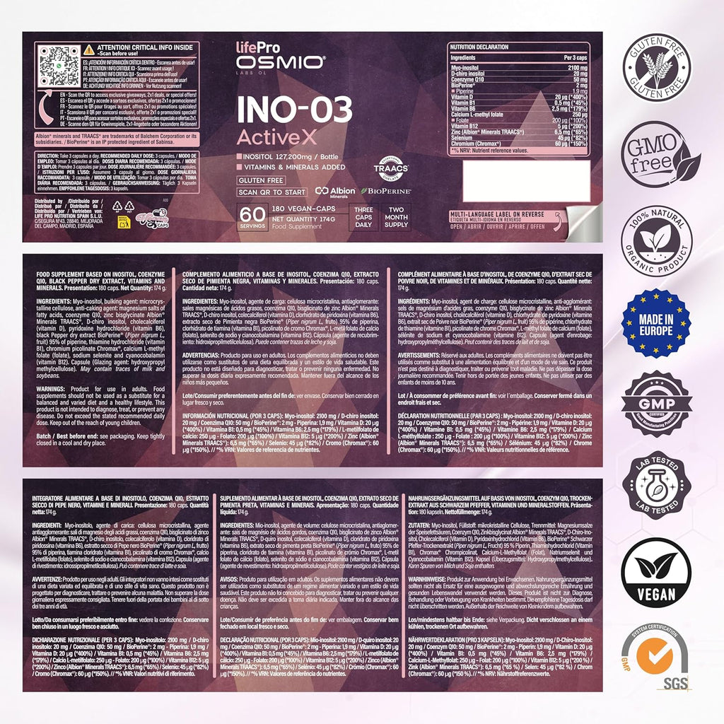 Life Pro Inositol Myo & D-Chiro Inositol 4240mg – Supports Female Hormonal and Metabolic Balance, Cellular Energy and Vitality, 180 Capsules, Supplement with CoQ10, BioPerine, Vitamins B and D3
