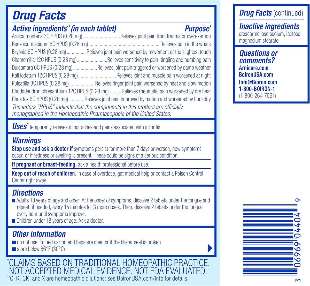 Boiron Arnicare Arthritis Tablets for Arthritis Pain Relief, Joint Soreness, and Rheumatic Pain - 60 Count