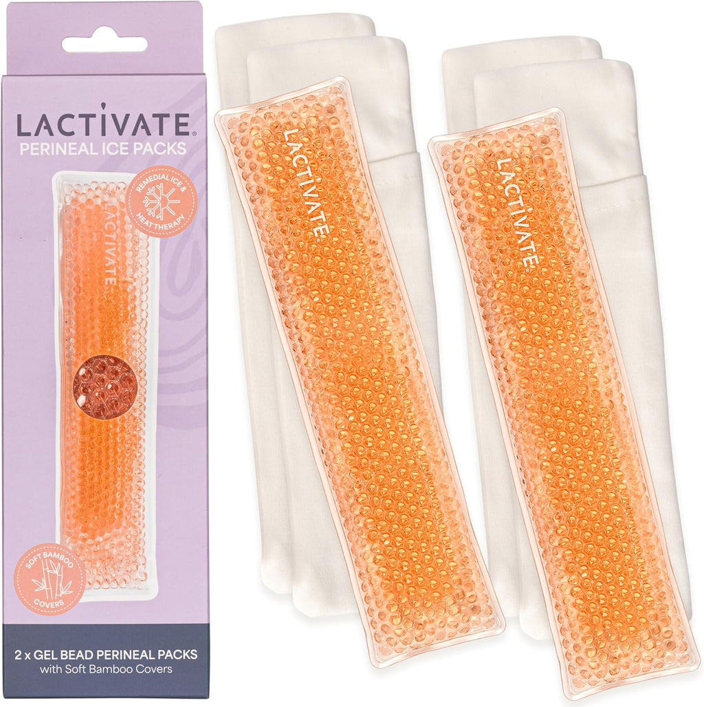 Lactivate Perineal Ice Pack for Maternity Postpartum Care - Set of Two Reusable Hot & Cold Gel Pads with 4 Soft Bamboo Covers for Vaginal Tears - Hospital Bag Maternity Essentials for New Mums