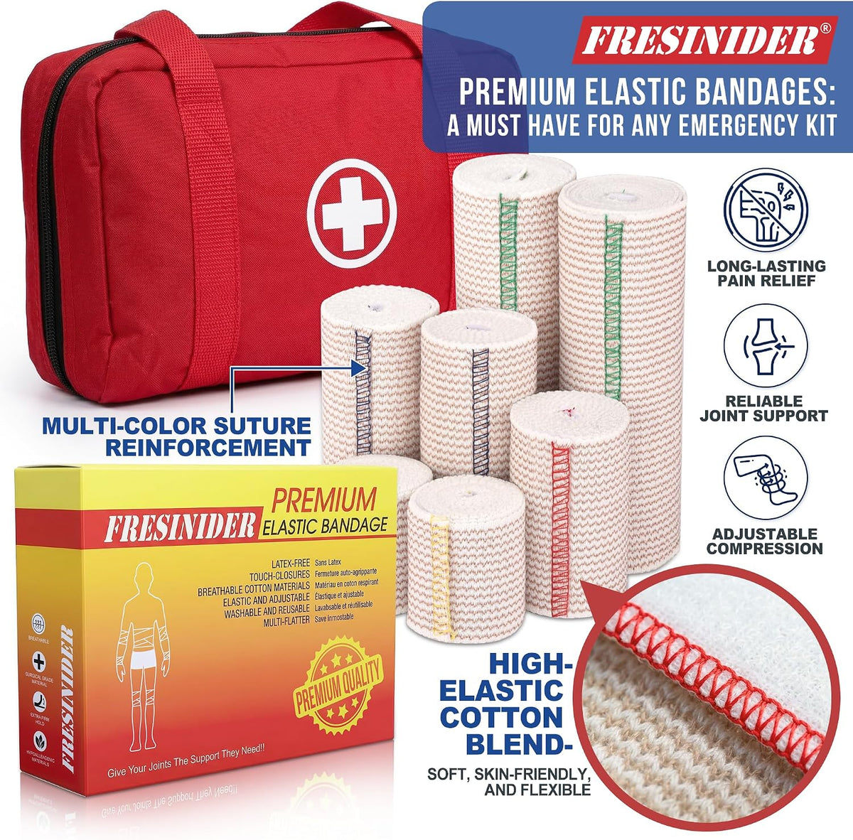 FRESINIDER Premium Elastic Bandage Wrap 8 Pack, 2-6 Inch, Hook and Loop