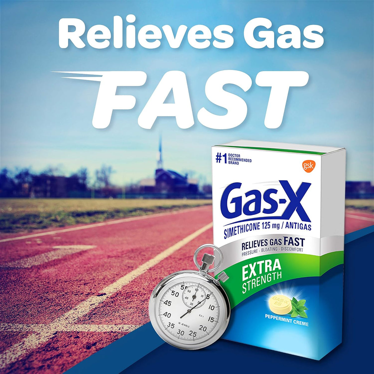 Gas-X Extra Strength Chewable Tablets, Gas Relief, Peppermint Crème, 18 Ct | Simethicone 125mg Extra Strength Chewable Tablets, Fast Gas and Bloating Relief, GLP-1 Support
