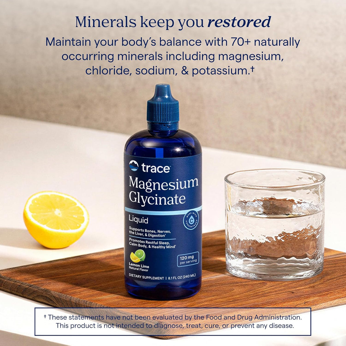 Trace Minerals Magnesium Glycinate Liquid Supplement, Lemon Lime, 8 fl oz | 120 mg per serving, Chelated for high absorption, Supports sleep and calm mood , Gentle on digestion, For men, women, teens
