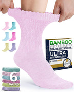 Pembrook® Diabetic Socks for Women 6 Pairs Bamboo Viscose Non-Binding Neuropathy Moisture-Wicking Circulation Support