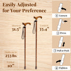 Foldable Walking Cane for Women and Men, Adjustable, Sen Wood | Collapsible Lightweight Folding Walking Stick for Seniors, Adjustable Height, Canes for Stability, Ergonomic Handle