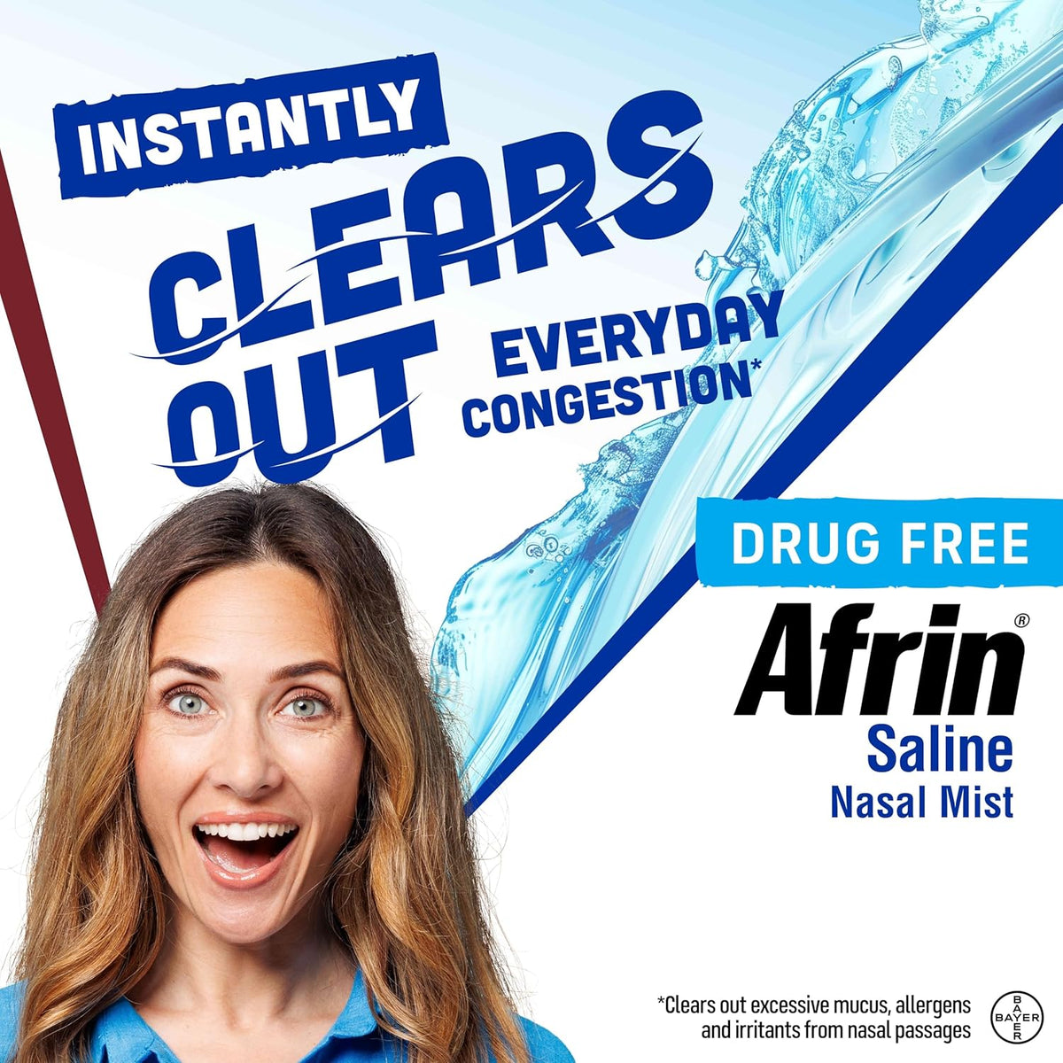Afrin Saline Nasal Spray Twin Pack, 100% Drug Free, Saline Solution, Daily Care Nasal Spray for Everyday Congestion and Dry Nose, Easy Mist, 4.5 OZ (Pack of 2)