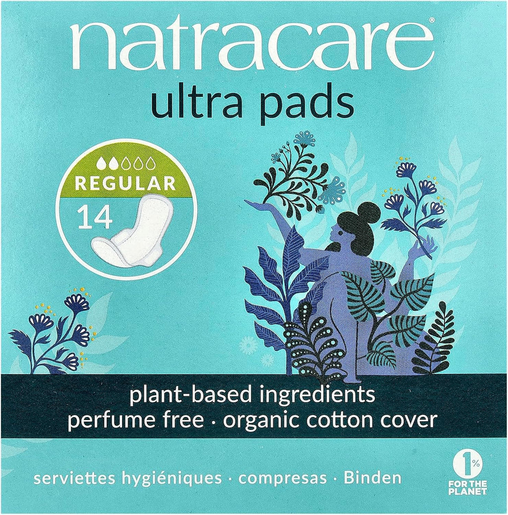 Natracare - Ultra Regular Pads with Wings - Natural Product - Ideal for Low Abundant Menstrual Flow - For Sensitive Skin - Absorbent and Fine - Suitable for Vegans - 14 Pads