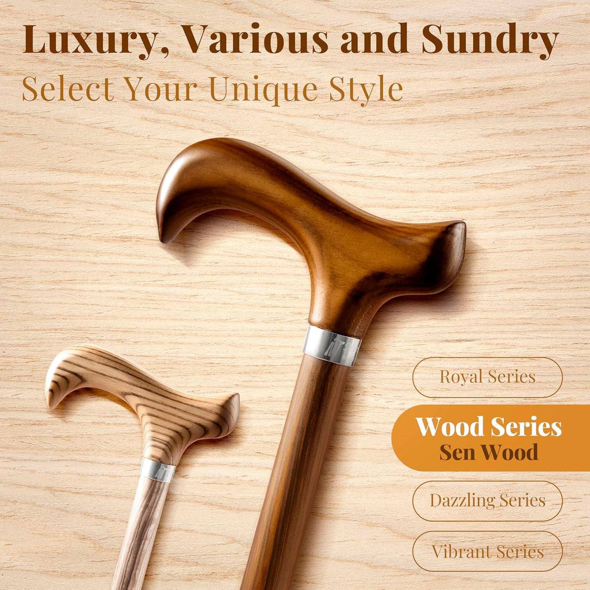 Foldable Walking Cane for Women and Men, Adjustable, Sen Wood | Collapsible Lightweight Folding Walking Stick for Seniors, Adjustable Height, Canes for Stability, Ergonomic Handle