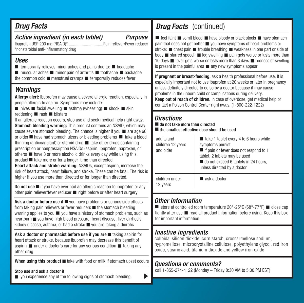 Amazon Basic Care Ibuprofen Tablets, Fever Reducer and Pain Relief from Body Aches, Headache, Arthritis Pain and More, 1000 Count