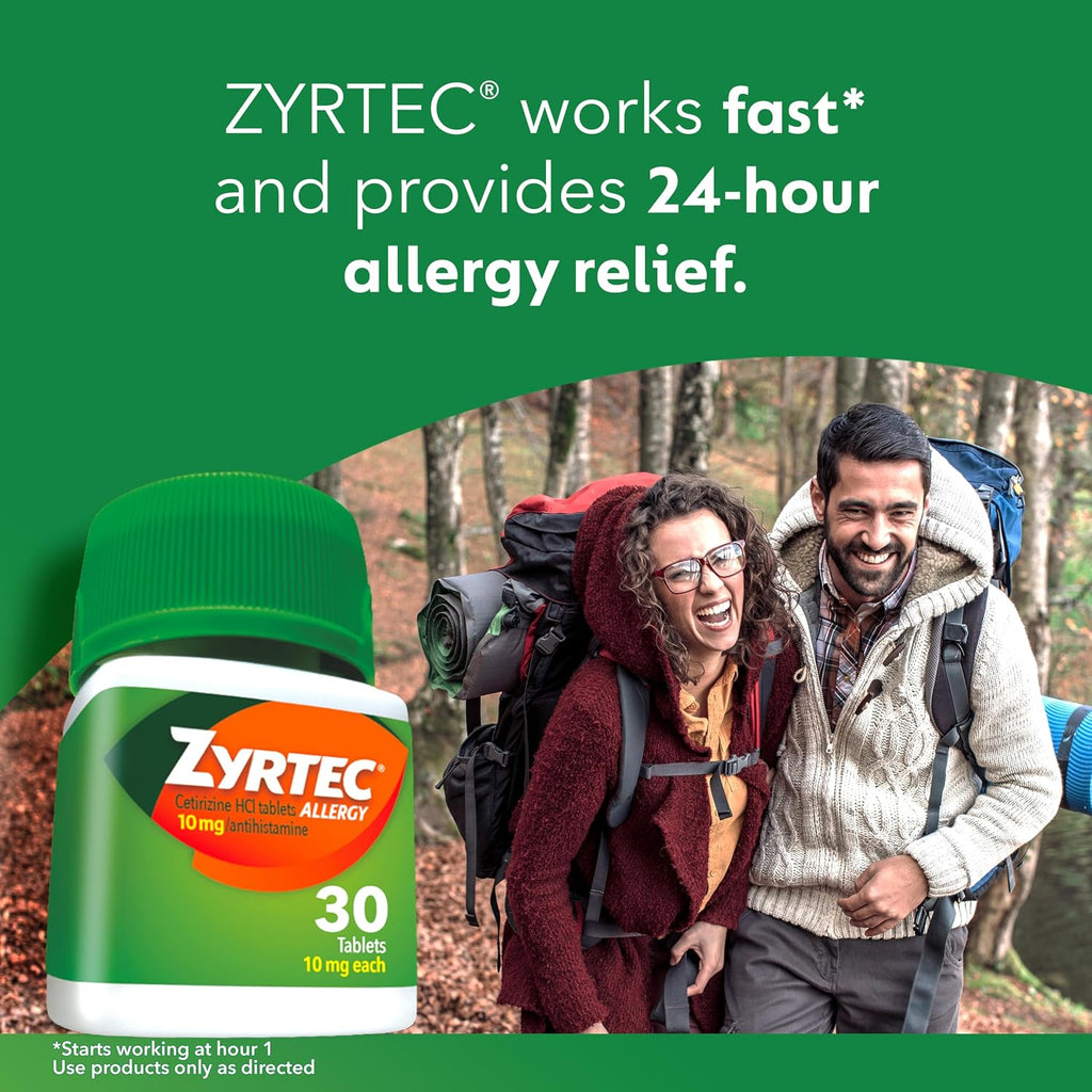 Zyrtec 24-Hour Allergy Relief Tablets, 30-Ct Size Plus 3x1-Count Packs | 10 mg Cetirizine HCl, Allergy Medicine, For Symptoms like Runny Nose, Sneezing, Itchy & Watery Eyes & Itchy Nose or Throat