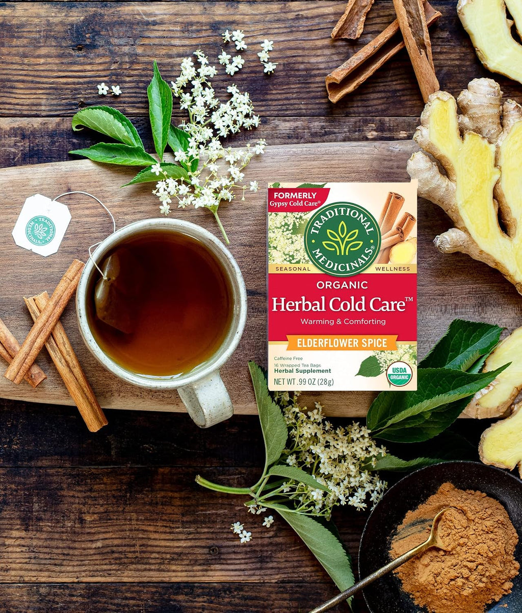 Traditional Medicinals Organic Herbal Cold Care Elderflower Spice Herbal Tea, Warm & Comforting Seasonal Wellness, 48 Tea Bags Total (Pack of 3)