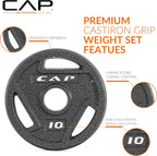 CAP Barbell 2-Inch Olympic Cast Iron Plate Weight Set | 75-285 lbs | Multiple Options