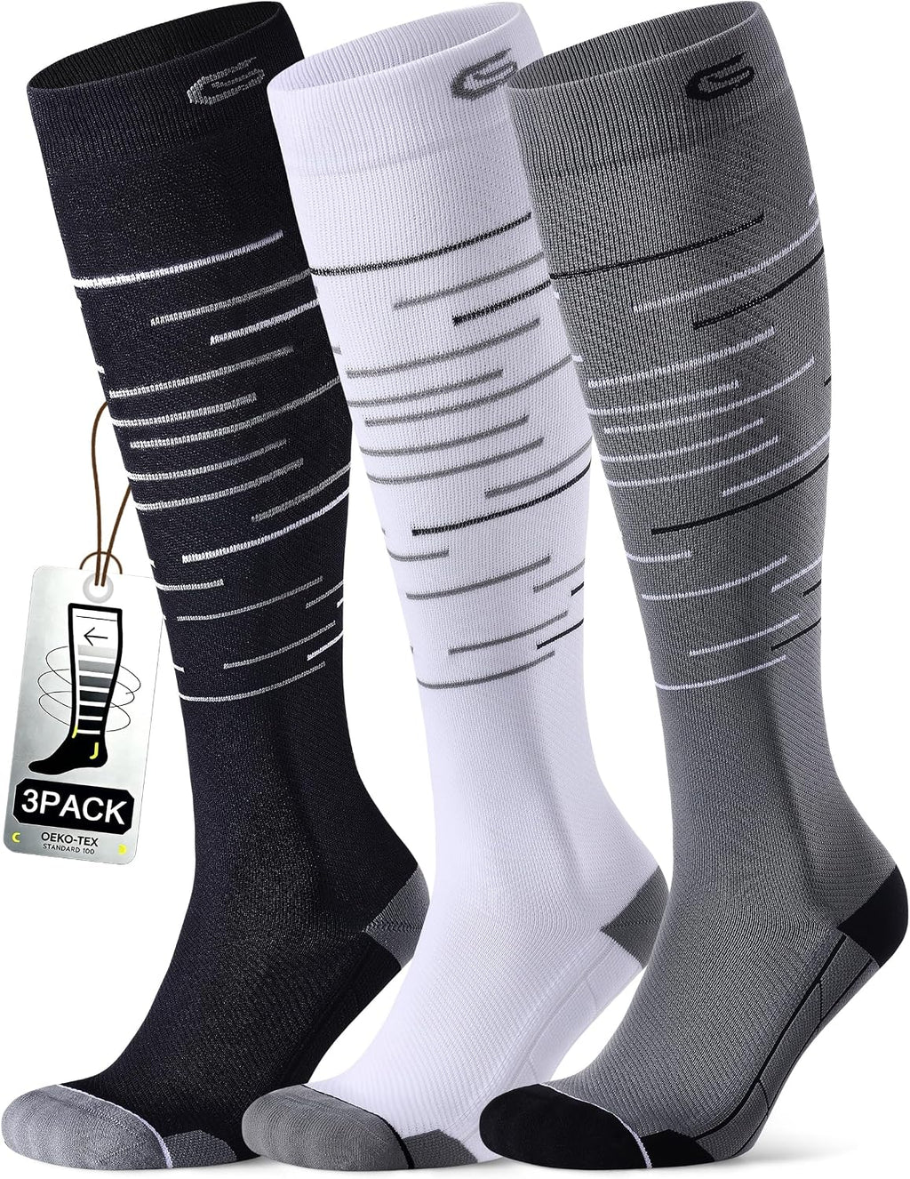 CS CELERSPORT Compression Socks for Men Women 20-30mmHg Running 3 Pairs | Breathable Knee High Circulation Support Socks for Travel, Pregnant, Nurses, Athletic, Daily Stand