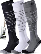 CS CELERSPORT Compression Socks for Men Women 20-30mmHg Running 3 Pairs | Breathable Knee High Circulation Support Socks for Travel, Pregnant, Nurses, Athletic, Daily Stand