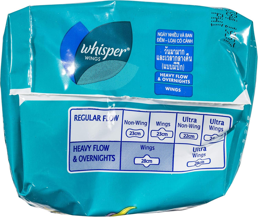 WHISPER Heavy Flow and Overnights Wings 8's, 8 count