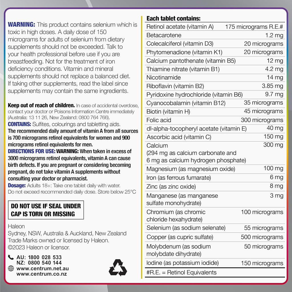 Centrum Women 50+, Multi Vitamin & Minerals Supplement, 60 Tablets | Supports Immunity, Cognition, Bone Health + Post Menopausal Health