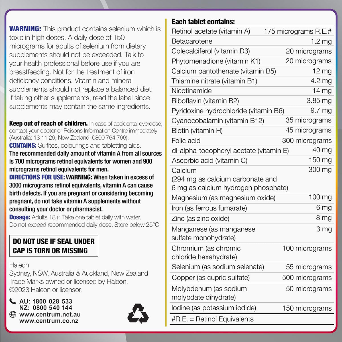 Centrum Women 50+, Multi Vitamin & Minerals Supplement, 60 Tablets | Supports Immunity, Cognition, Bone Health + Post Menopausal Health