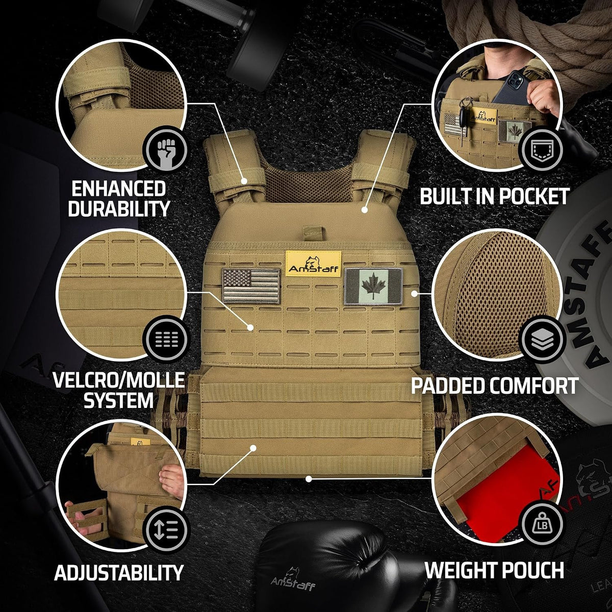 Amstaff Tactical Weighted Vest - Adjustable Weight Vests - Versatile Wearable Vest for Fitness Workouts, Strength and Endurance Training, Running