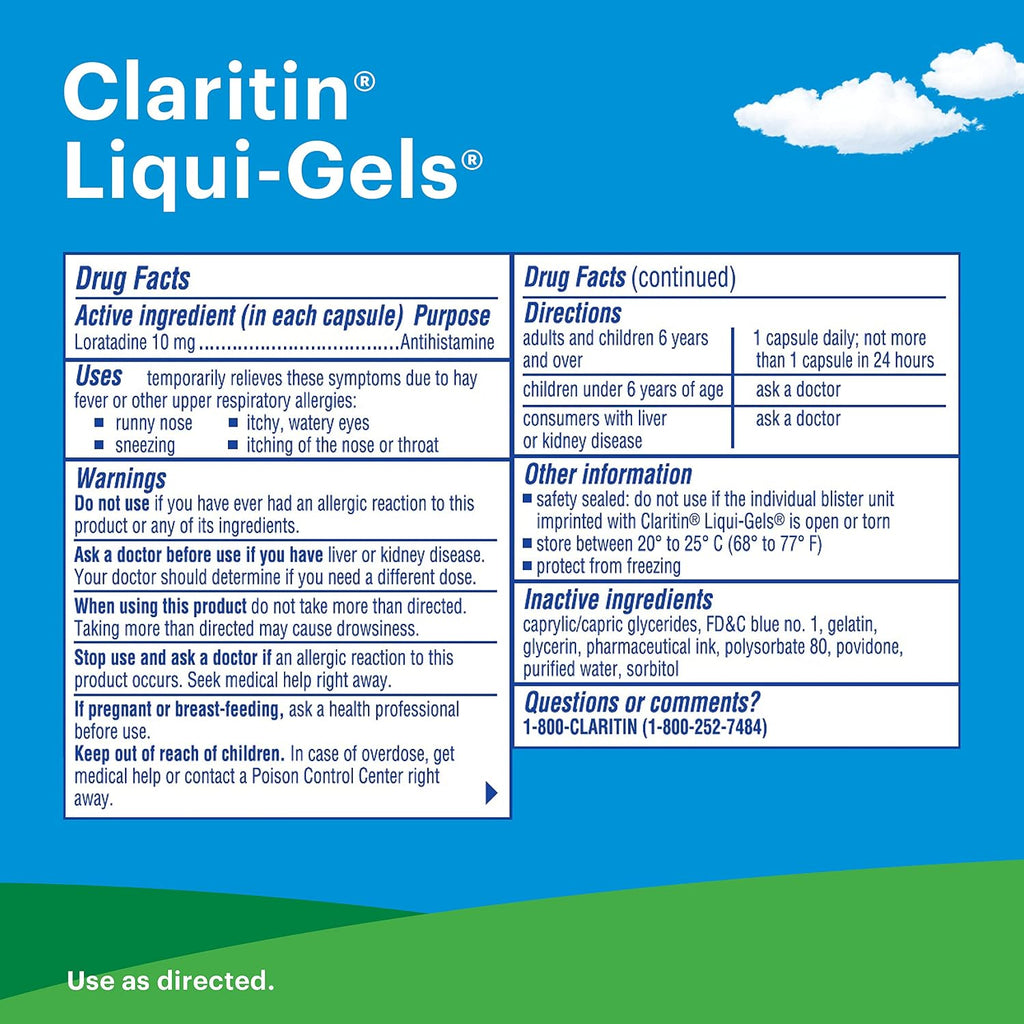 Claritin Liqui-Gels 24 Hour Allergy Relief, Non-Drowsy Allergy Medicine, Loratadine Antihistamine Capsules, 60 Count