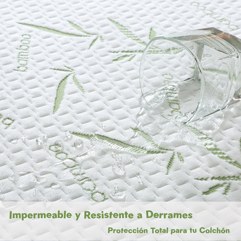 Mattress Protector 150 x 190/200 Waterproof Bamboo Viscose – Height 30 cm – Soft, Breathable, Anti-Allergy and Anti-Dust Mite – Quiet, Easy to Wash, Elastic Fit