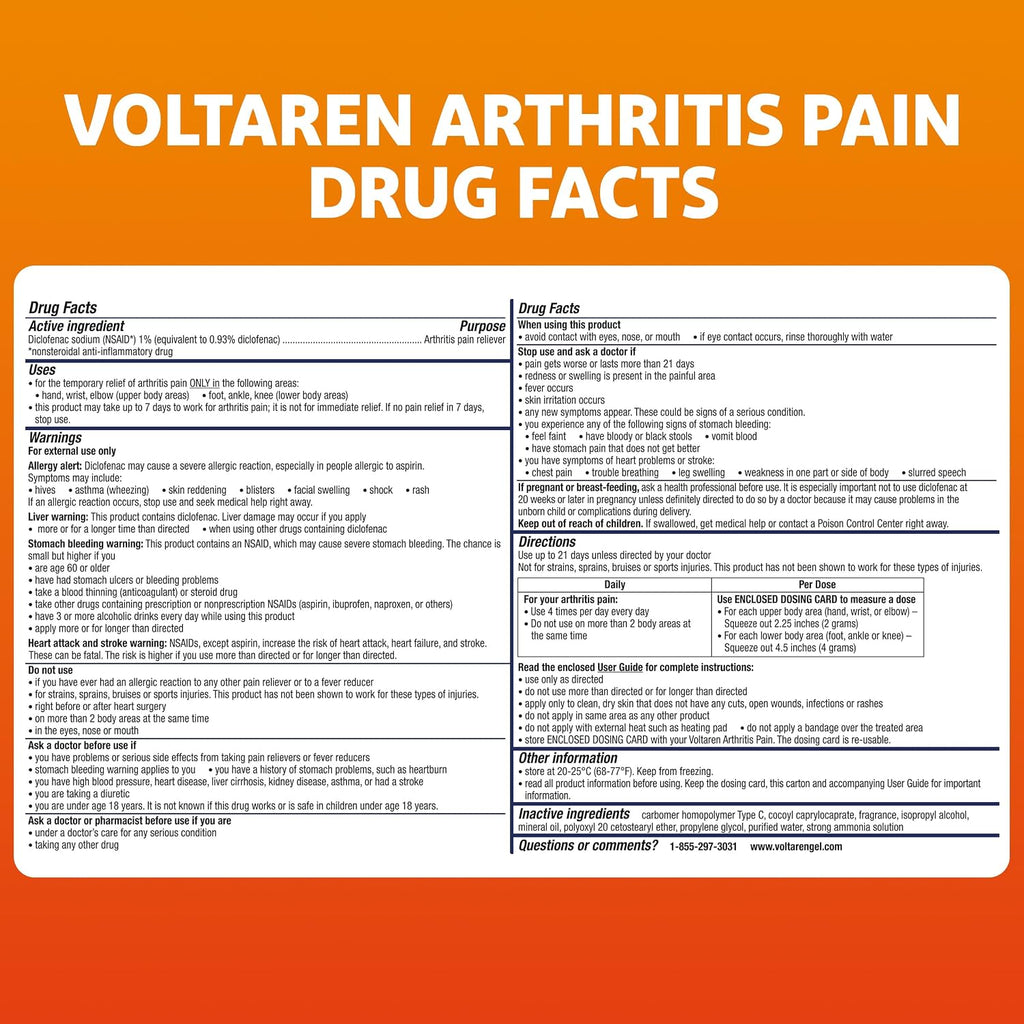Voltaren Arthritis Pain Gel, Diclofenac Pain Relief Cream, 50 g Tube | Prescription Strength Topical Arthritis Pain Relief with Diclofenac, Targets Inflammation, Improves Mobility, Easy Open Cap