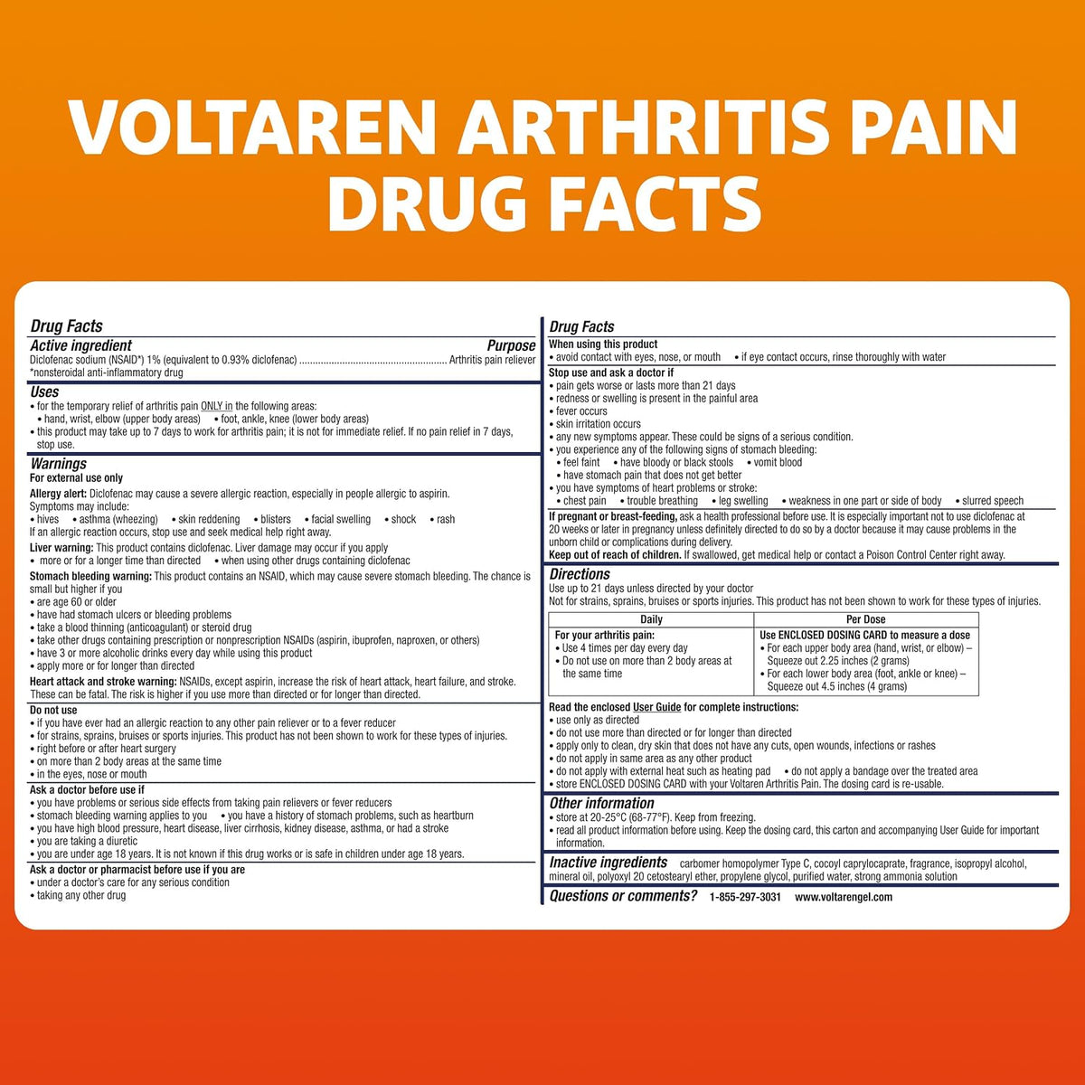 Voltaren Arthritis Pain Gel, Diclofenac Pain Relief Cream, 50 g Tube | Prescription Strength Topical Arthritis Pain Relief with Diclofenac, Targets Inflammation, Improves Mobility, Easy Open Cap
