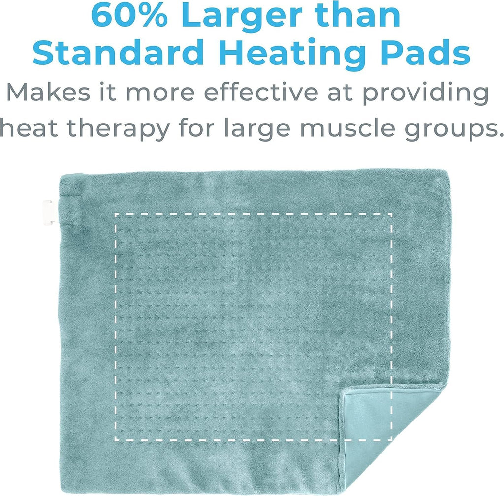 Pure Enrichment PureRelief Ultra-Wide Microplush Heating Pad - 20” x 24” XXL Size & 6 Heat Settings for Temporary Neck, Shoulder & Back Pain Relief - Moist Heat Option & Machine Washable (Sea Glass)