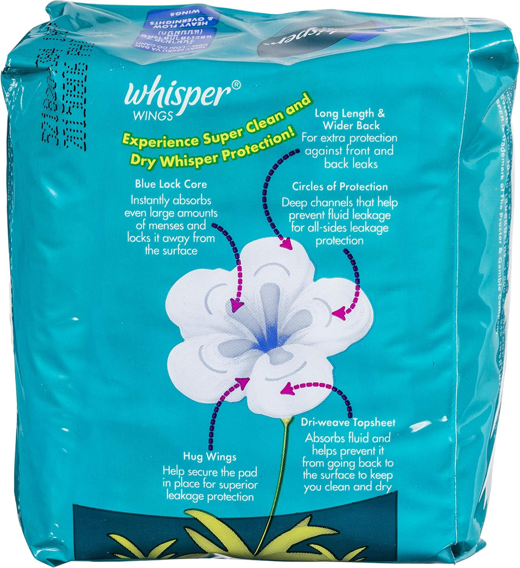 WHISPER Heavy Flow and Overnights Wings 8's, 8 count
