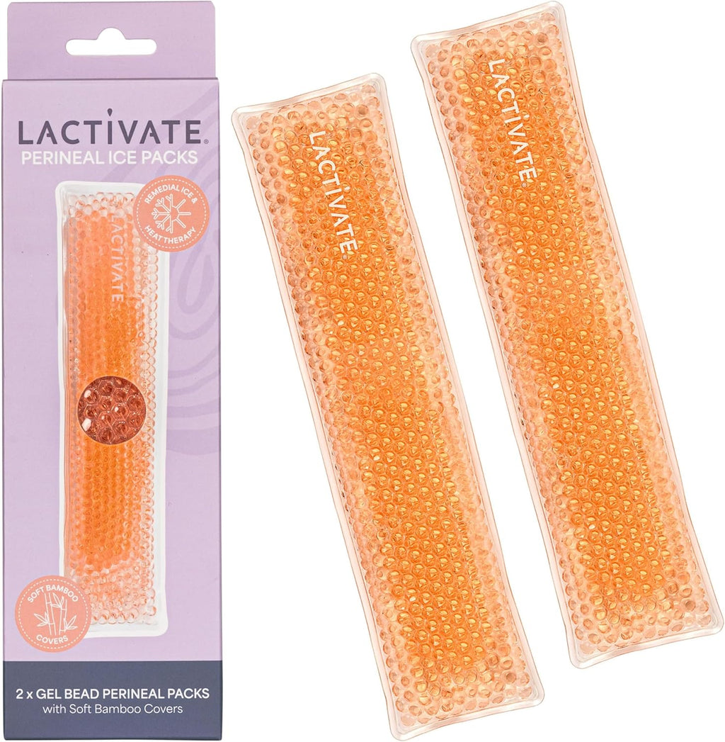 Lactivate Perineal Ice Pack for Maternity Postpartum Care - Set of Two Reusable Hot & Cold Gel Pads with 4 Soft Bamboo Covers for Vaginal Tears - Hospital Bag Maternity Essentials for New Mums