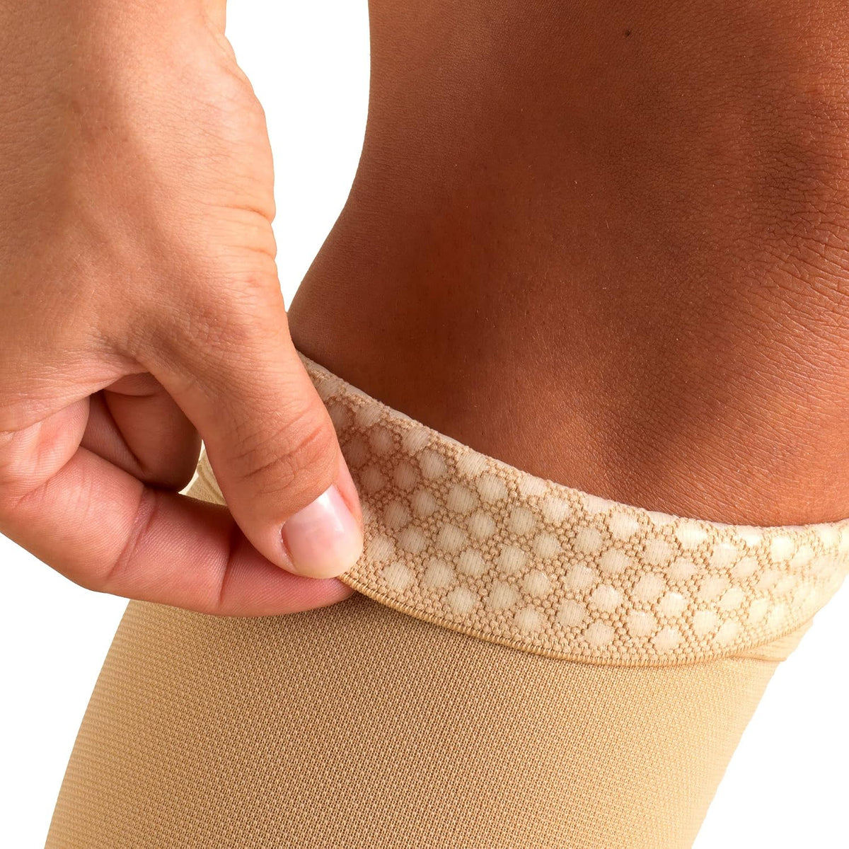 Truform 20-30 mmHg Compression Stockings for Men and Women, Thigh High Length, Dot-Top, Open Toe