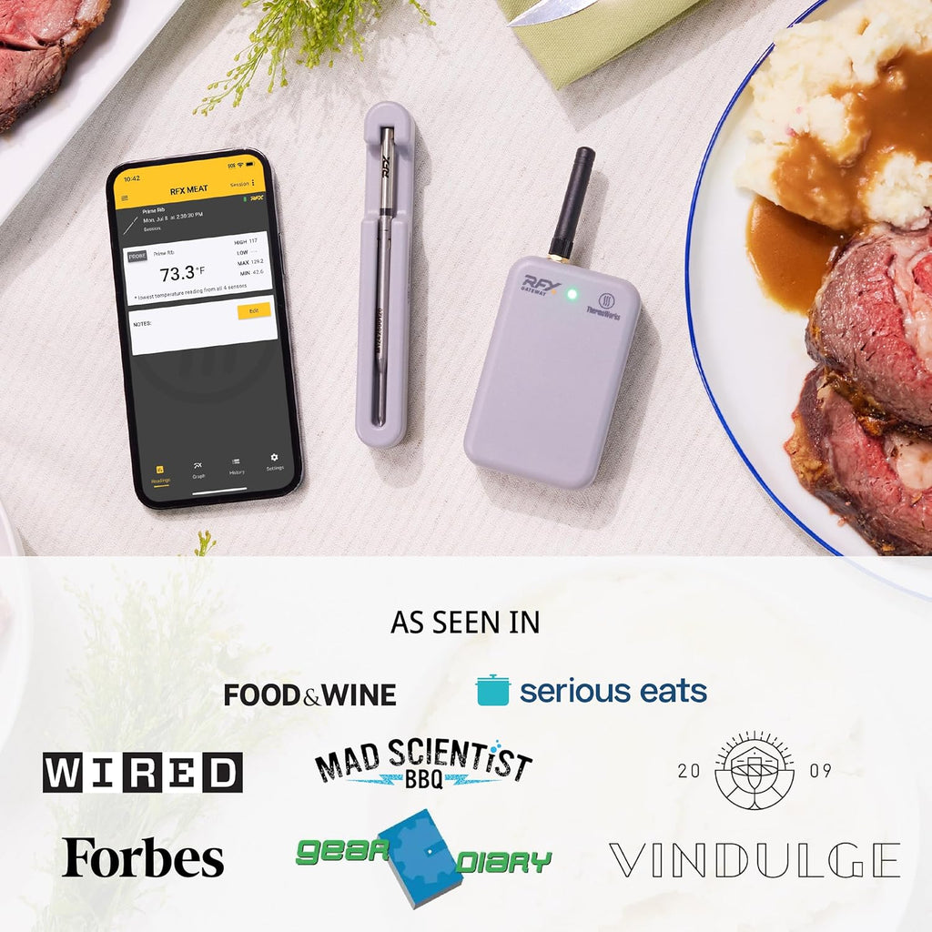 ThermoWorks RFX, Smart Wireless Meat Thermometer, Wi-Fi & Radio Frequency, Stronger Signal Than Bluetooth, Meat Probe for Use in Smoker, Grill, BBQ, Oven(Black - 1-Probe Kit)